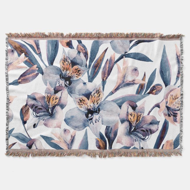 Cobertor Moody Alstroemeria: Padrão de Flores de Aquarela (Frente)