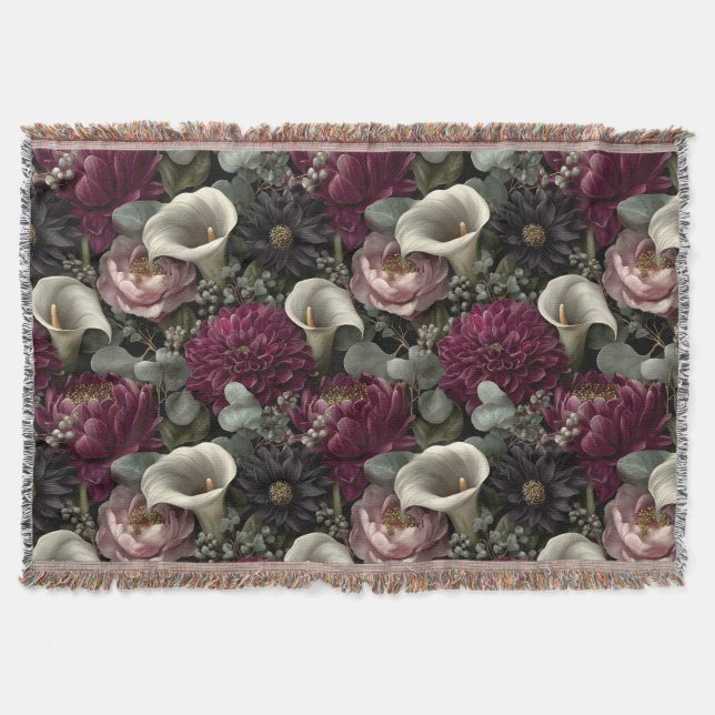 Cobertor Moody Floral Pattern with Dahlias and Calla Lilies (Frente)
