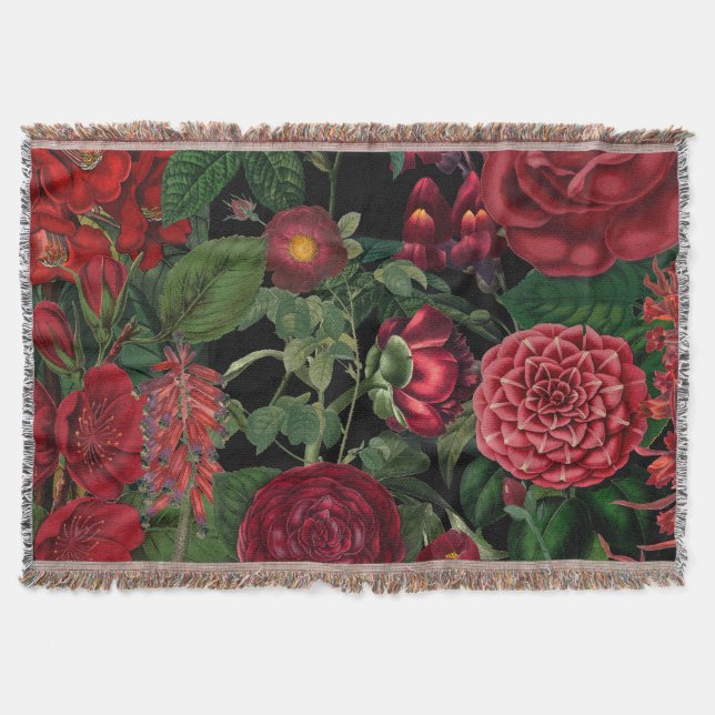 Cobertor Moody Florals Black & Burgundy Vintage (Frente)