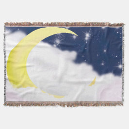 Cobertor Moon In Soft Clouds Throw Blanket