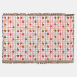 Cobertor Morango e flores em forma de gingham rosa