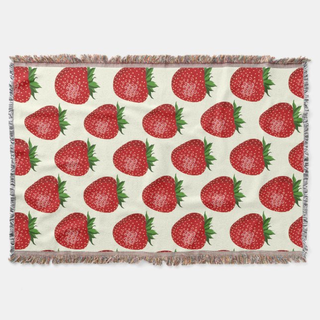 Cobertor Morango, Morangos Vermelhos, Fruta, Folha (Frente)