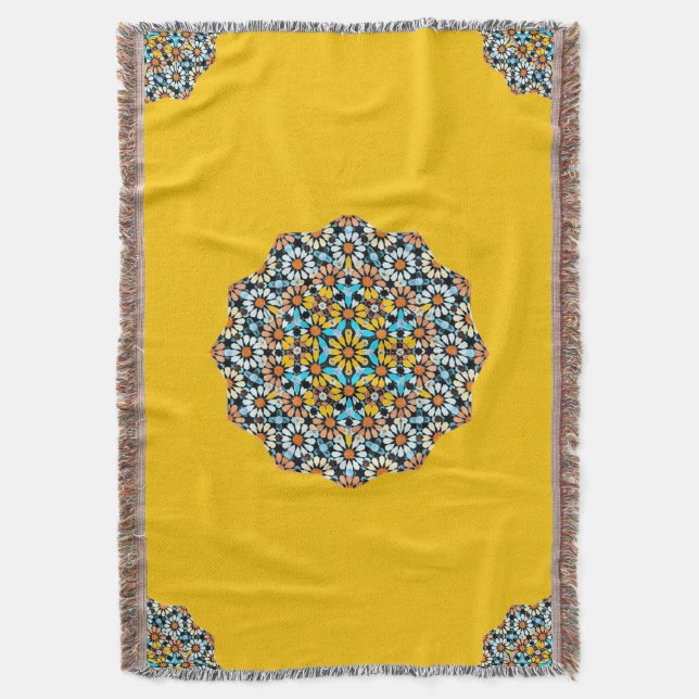 Cobertor Mosaico marroquino, Turquesa e Amarelo (Frente Vertical)