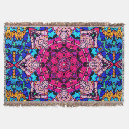 Cobertor Mosaico Rosa Mandala Floral Psicélico Retro