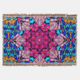 Cobertor Mosaico Rosa Mandala Floral Psicélico Retro