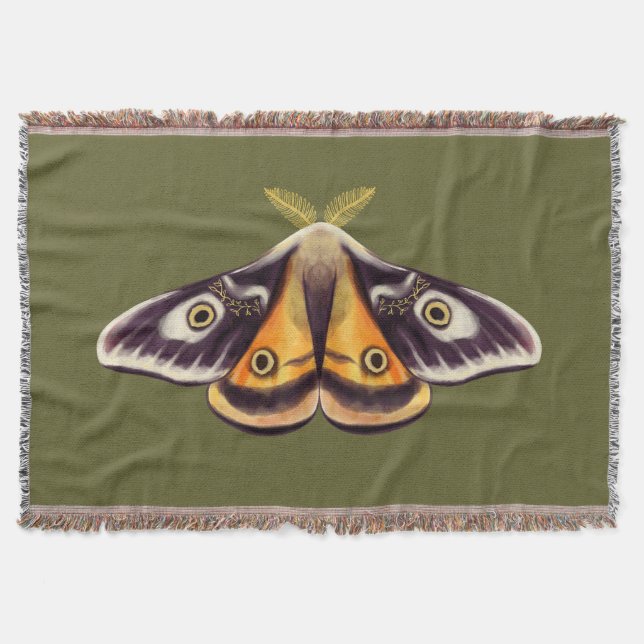 Cobertor Moth Insect Art Goblincore Saturnia Witchy Green (Frente)
