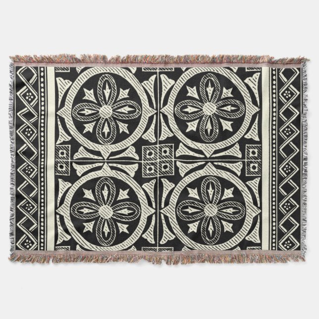 Cobertor Motif de Mandala Preto e Branco pelo Vision Studio (Frente)