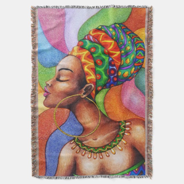 Cobertor Mulher africana com Tecido tradicional de cera (Frente Vertical)