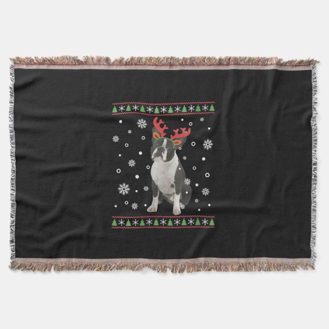 Cobertor Mulher Boston Terrier Xmas Ugly Christmas Sweater (Frente)