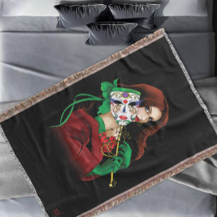 Cobertor Mulher Elegante Máscara Veneziana Vermelho Verde