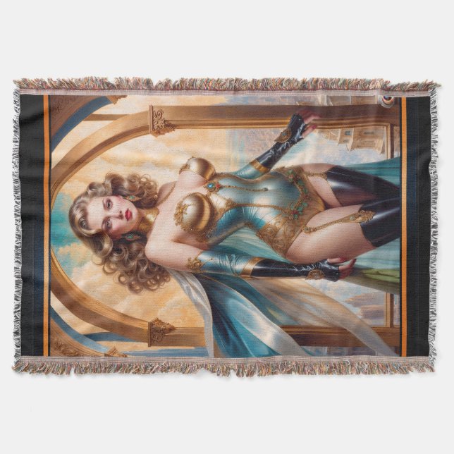 Cobertor Mulher em Dourada turquesa pulmonar de Xzendor7 (Frente)