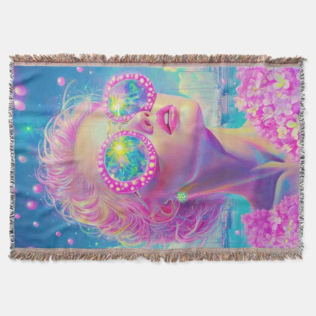 Cobertor Mulher Neon Glamorosa com Óculos Espumantes (Frente)