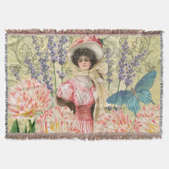 Cobertor Mulher Vitoriana Floral Rosa Regência (Frente)