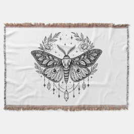 Cobertor Mystical Gothic Moth Botanical Celestial Line Art