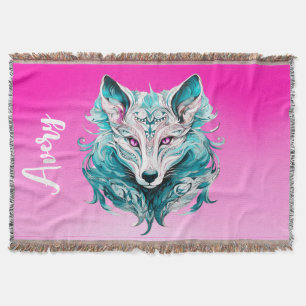 Cobertor Mystical Wolf   Turquesa Elegante e Lobo Rosa