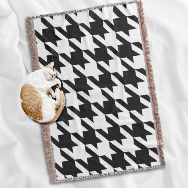 Cobertor na moda geométrico branco preto (stylish geometric black white houndstooth pattern throw blanket)