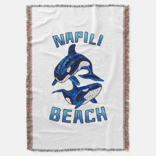 Cobertor Napili Beach Hawaii Vacation Tribal Whale Orcas