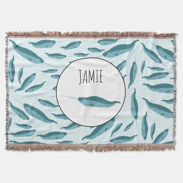 Cobertor Narwhal no Padrão do Oceano Azul (Frente)