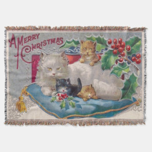 Cobertor Natais vintages Gato com Gatinhos Feliz Natal