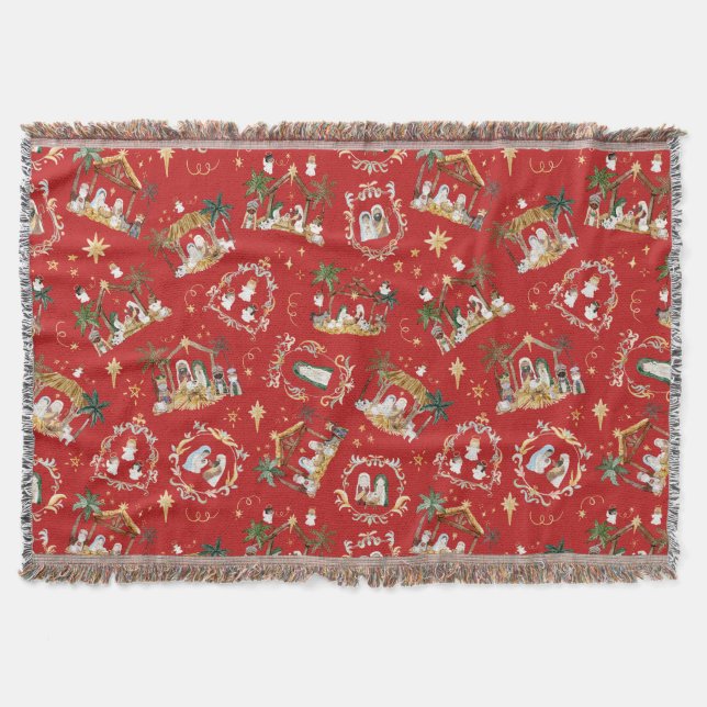 Cobertor Natal Cristão Natividade Cinematográfica Vermelha (Frente)
