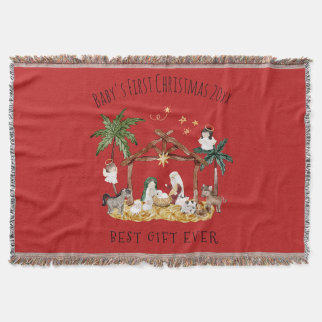 Cobertor Natal Cristão Natividade Cinematográfica Vermelha (Frente)