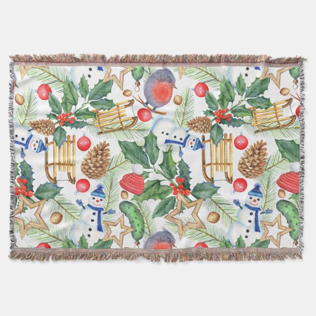 Cobertor Natal Natal Natal Natal Xmas Snowman, Pine Cones,  (Frente)