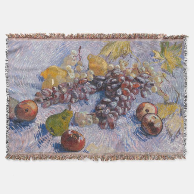 Cobertor Natureza Morta com Uvas e Maçãs de Van Gogh Impres (Frente)