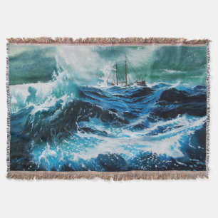 Cobertor Navio no mar em tempestade, náutico, azul Marinho