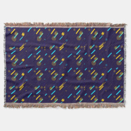 Cobertor Navy blue woven blanket with a colorful pattern