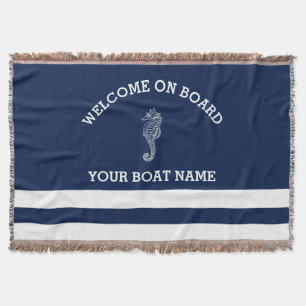 Cobertor Navy e Listra Branca Personalizado   Nome do Barco