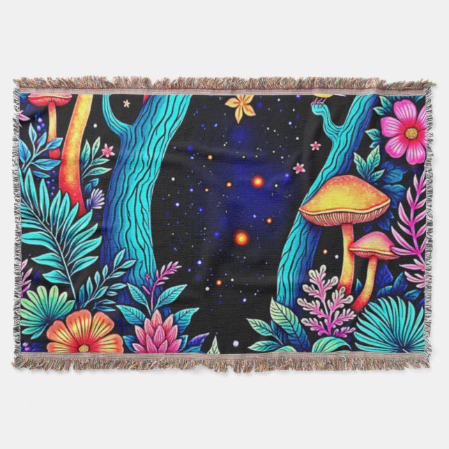 Cobertor Neon Fantasy Forest Night Design (Frente)