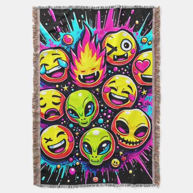 Cobertor Neon Funky Emoji Mix (Frente Vertical)
