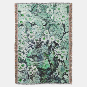 COBERTOR NESTE DE PÁSSAROS, ÁRVORE, FLORES DE PRIMAVERA BRA