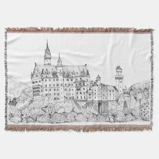 Cobertor Neuschwanstein Castle Alemanha Fine Line Art (Frente)