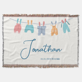 Cobertor New Baby, Name, Date, Minimal Cute Clothline