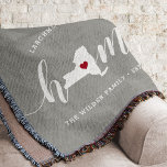 Cobertor New York Home State Personalized<br><div class="desc">Show some home state pride with this cute rustic gray throw blanket featuring "home" in white calligraphy script lettering with a silhouette map of the state of New York standing in for the letter "O." A red heart illustration inside the state map completes the design; you can change the position...</div>