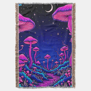 Cobertor Noite de Floresta Psicodélica de Cogumelos
