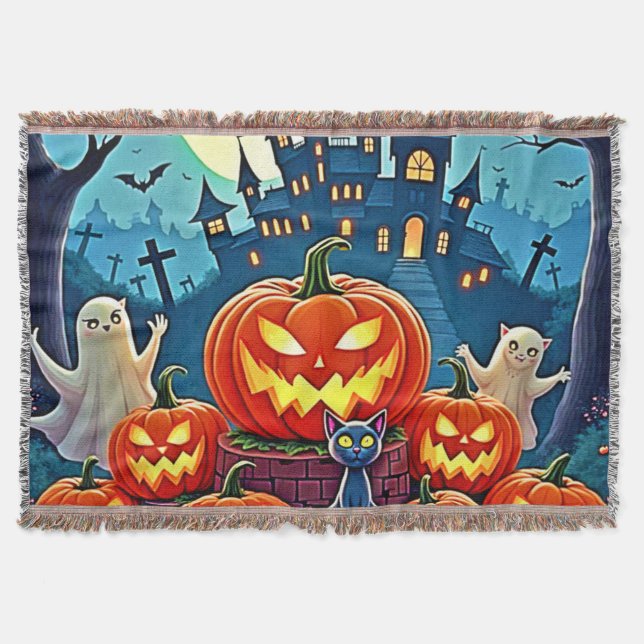 Cobertor Noite de Halloween: Arte Assustadora Divertida (Frente)