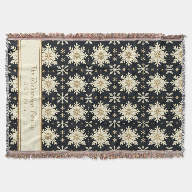 Cobertor Nome da Família do Padrão de Faux Tricô da Floco d (Frente)