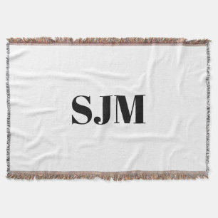 Cobertor Nome das iniciais brancas pretas do monograma pers