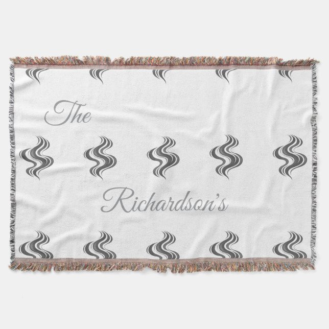 Cobertor Nome de Família Personalizado Simples Preto e Bran (Frente)