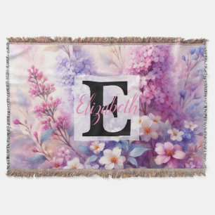 Cobertor Nome monograma em aquarela Flores em pastos