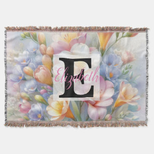 Cobertor Nome monograma em aquarela Flores em pastos