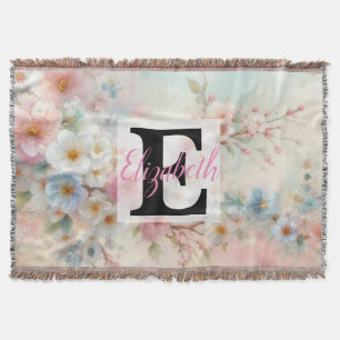 Cobertor Nome monograma em aquarela Flores em pastos