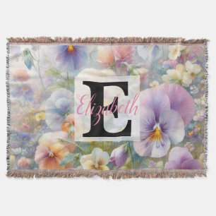 Cobertor Nome monograma em aquarela Flores em pastos