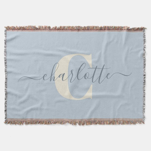 Cobertor Nome Personalizado Rustic Light Blue Monogramed  (Frente)