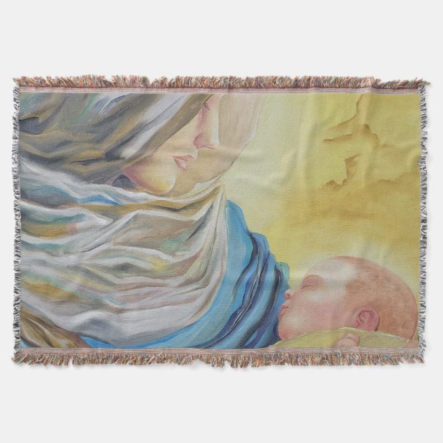 Cobertor Nossa Senhora do Silêncio segurando Jesus bebê (Frente)