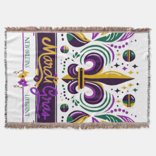Cobertor Nova Orleans Mardi Gras verde-roxo