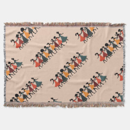 Cobertor Nove Damas Dançando Estêncil Cortado Estilo Retroa