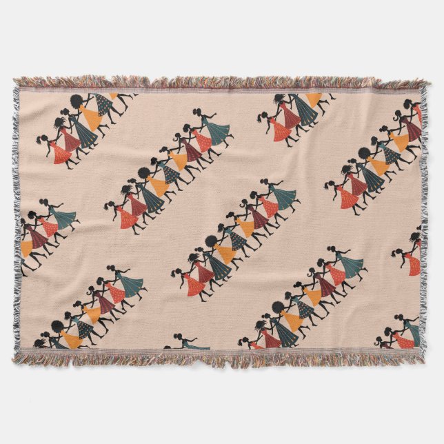 Cobertor Nove Damas Dançando Estêncil Cortado Estilo Retroa (Frente)